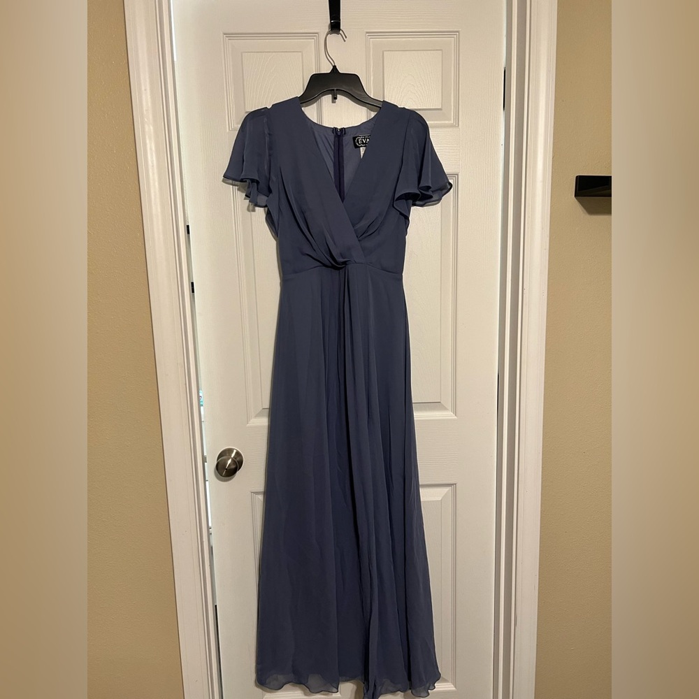 Blue Ruffled Wrap Maxi Dress with Flutter Sleeves